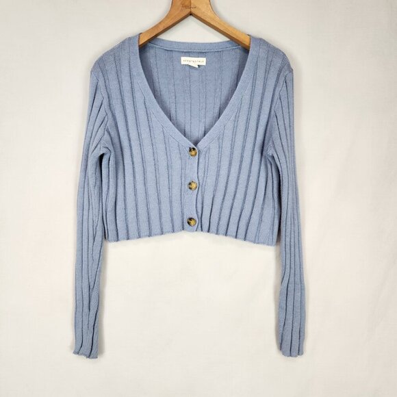 Aeropostale Crop Sweater Button Up Long Sleeve Women's M Blue V Neck Mid Drift - Picture 3 of 7